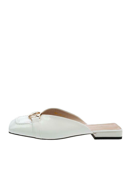 Flat Δερμάτινα Mules σε Λευκό Χρώμα