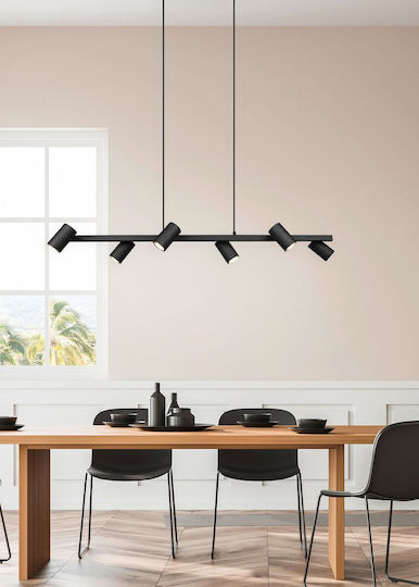 Trio Lighting Retro Marley Ρυθμιζόμενο Κρεμαστό Φωτιστικό Μαύρο Ράγα για 6 Λαμπτήρες GU10 115x20x150εκ.