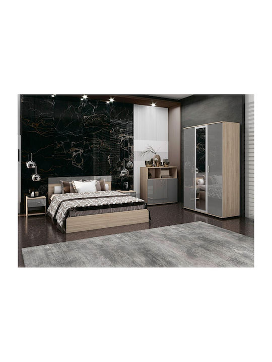 Bedroom Furniture Set Jenny Sonoma / Grey Glossy 160x200cm 3pcs