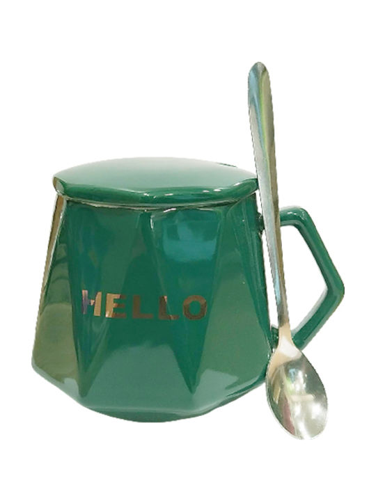 Etoile Hello Ceramic Cup with Lid Green