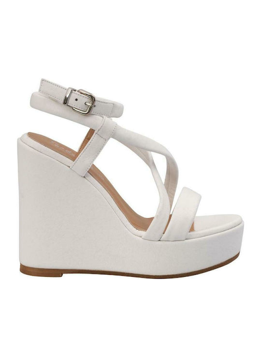 Women's Leather Ankle Strap Platforms White