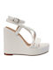 Women's Leather Ankle Strap Platforms White