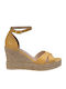 Women's Leather Ankle Strap Platforms Yellow