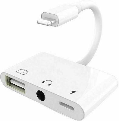 Convertor Fulgerul masculin în 3.5mm / Fulgerul / USB-A feminin Alb (GL-117)