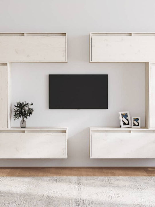 Unitate TV pentru sufragerie Alb din lemn masiv L200xA30xÎ130buc