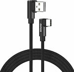 Savio CL-164 Angle (90°) / Braided USB 2.0 Cable USB-C male - USB-A male Black 2m