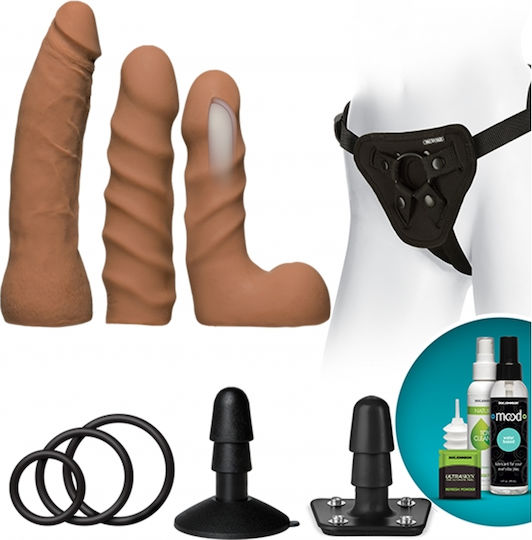 Vac U Lock Dual Density Starter Set Harness με Dildo σε χρώμα Caramel 3τμχ