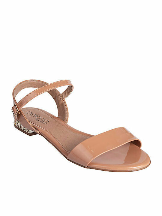 Flache Sandalen für Damen mit Riemen in Beige Farbe