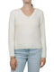 Only Damen Langarm Pullover mit V-Ausschnitt Weiß