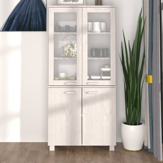 Living Room Display Cabinet Made of Solid Wood with Glass White 85x35x80cm
