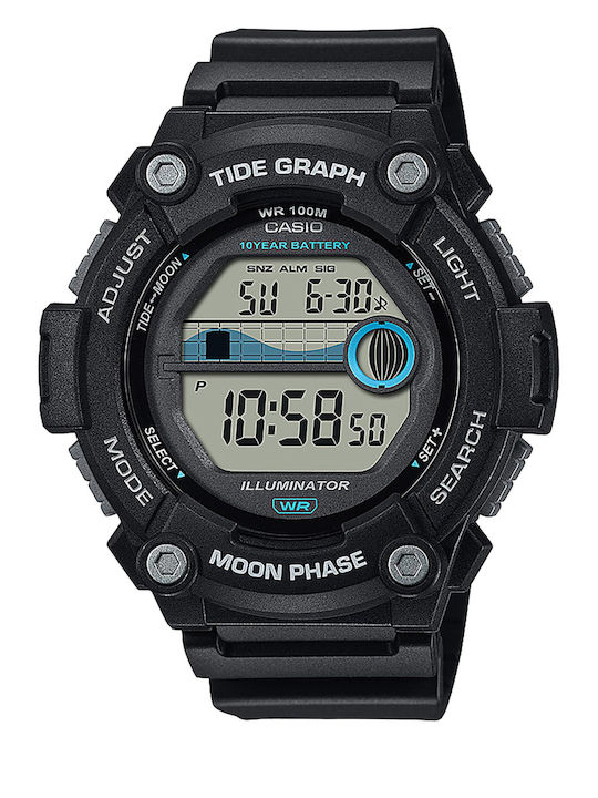 Casio Ceas Digital Pentru Bărbați 51mm Cu Baterie Și Curea Din Cauciuc Neagră