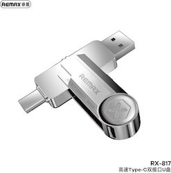 Remax RX-817 U Disk 128GB USB 3.1 Stick cu conexiune USB-A & USB-C Argint