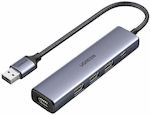 Ugreen USB 3.0 Hub 4 Θυρών με σύνδεση USB-A & Θύρα Φόρτισης Ασημί