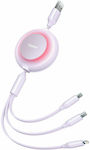 Baseus Bright Mirror 2 Flat / Retractable USB to Lightning / Type-C / micro USB 1.1m 3.5A Cable Purple (CAMJ010005)