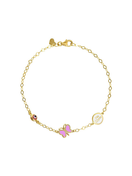 Sterling Silver 925 Gold Plated Bracelet with Butterfly Round "Na Zήσει" & Eye TGS-21272Y