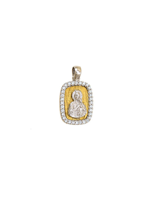 Talisman Bicolor din aur de 14K cu Fecioara Maria