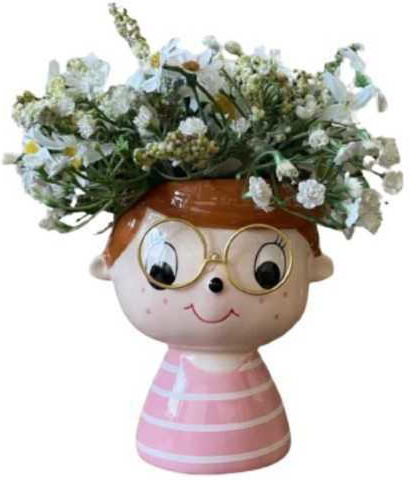 JK Home Decoration Kid's Head Саксия Керамика Многоцветен 12x10x13εκ.