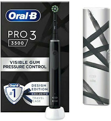 Oral-B Pro 3 3500 Design Edition Periuță de dinți electrică cu cronometru, senzor de presiune și husă de călătorie Black