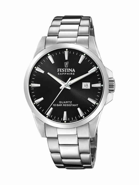 Festina Herrenuhr 41mm Batterie mit Silber Metallarmband