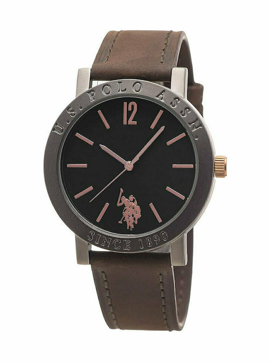 U.S. Polo Assn. Roman Ανδρικό Ρολόι 42mm Μπαταρίας με Καφέ Δερμάτινο Λουράκι