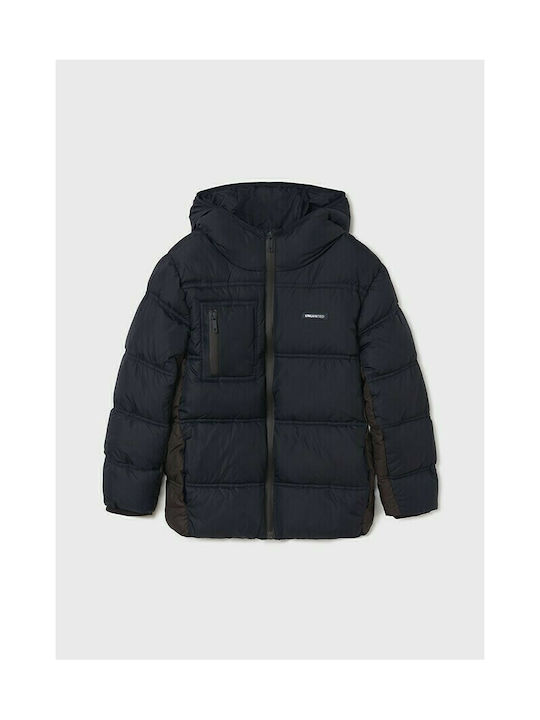 Mayoral Kids Quilted Jacket Long Hooded Navy Blue