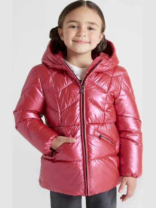 Mayoral Kids' Quilted Jacket Long with Hood Pink
