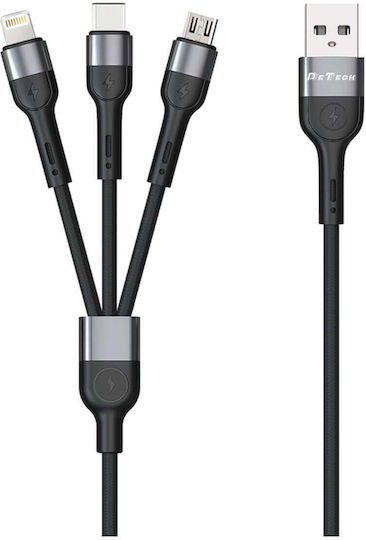 DE-C40 Regular Cablu USB la Lightning / Type-C / micro USB cu mai multe porturi Negru 1.2m (40204)