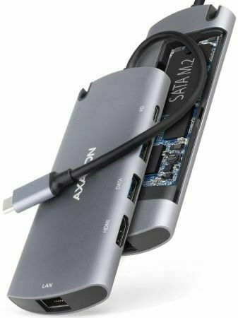Axagon HMC-6M2 USB-C Docking Station mit HDMI 4K PD Ethernet Silber