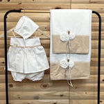 Ιδιόκηρο Baptism Towel Set Τριαντάφυλλα Λευκό