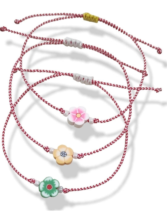 The Art of Beading Γυναικείο Σετ Βραχιόλια Μαρτάκια Μακραμέ Ανθάκια από Κορδόνι