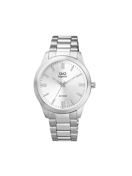 Q&Q Superior Watch Battery with Silver Metal Bracelet