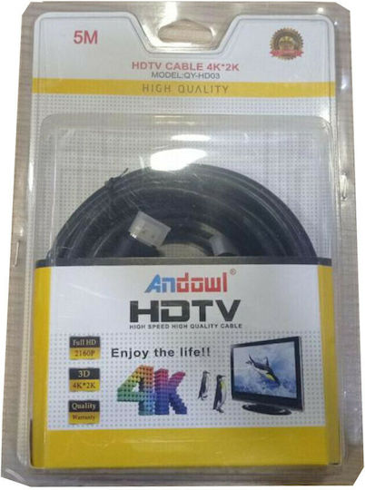 Andowl Cable HDMI male - HDMI male 5m Μαύρο
