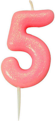 Large Pink Glitter Candle No5, 1pc.