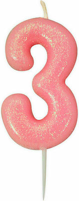 Large Pink Glitter Candle No3, 1pc.