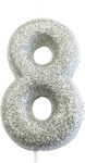 Large Silver Glitter Candle No8, 1pc.