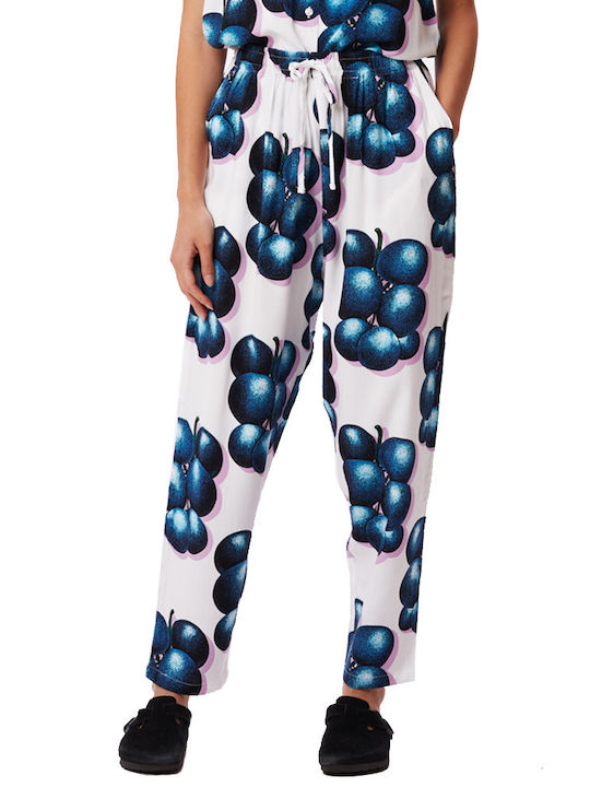 Obey Blueberries Γυναικεία Υφασμάτινη Παντελόνα σε Λευκό Χρώμα