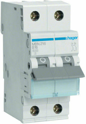 Hager 2-Poles Automatic Circuit Breaker 16A MBN216