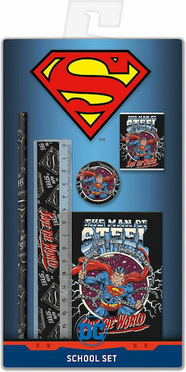 Graffiti Superman Kinder Schreibwarenset mit Bleistift, Spitzer, Radiergummi, Notizbuch und Lineal 5Stück