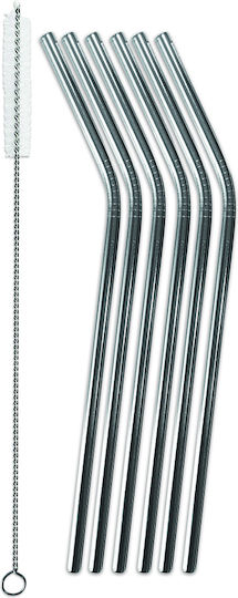 Ghidini Straws Metal Silver with Brush 6pcs