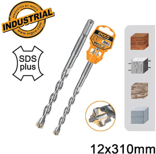 Ingco Four-Cut Drill Carbide with SDS Plus Shank for Masonry 12x310mm