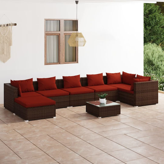 Living Room Set 8 Pieces Brown with Pillows