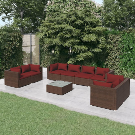 Living Room Set 9 Pieces Brown with Pillows