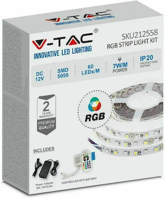 V-TAC Bandă LED Alimentare 220V RGB Lungime 5m și 60 LED-uri pe Metru SMD5050