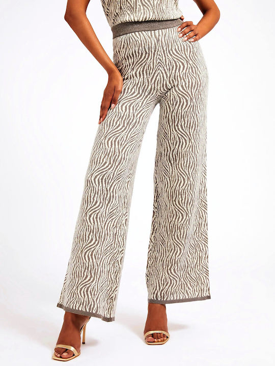 Women's Fabric Trousers in Regular Fit Leopard Gray