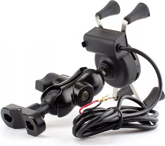 Motorcycle Cellphone Mount with Adjustable Arm for Steering Wheel and USB Charger