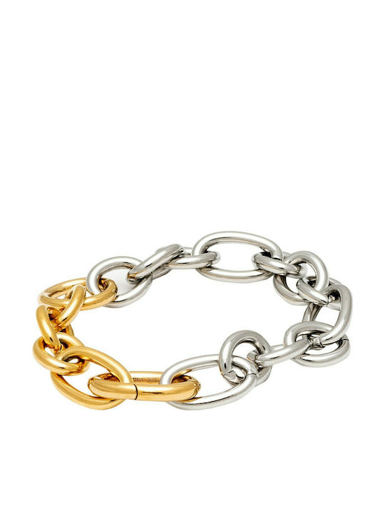 Visetti Two-tone Chain Hand made of Steel Gold-plated Wide Thickness 13.5mm and Length 20cm