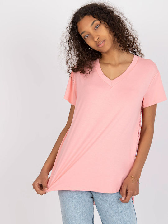 Fancy Damen Sommer Bluse Kurzärmelig mit V-Ausschnitt Rosa