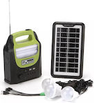 Sistem solar de iluminare + încărcare cu difuzor USB/SD Mp3 PLAYER, RADIO FM, panou solar, baterie, lanternă + lampă cu 3 lămpi cu LED.