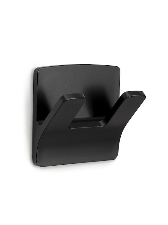 Inofix Άγκιστρο Μπάνιου Διπλό με Αυτοκόλλητο ​6x3.2cm Μαύρο