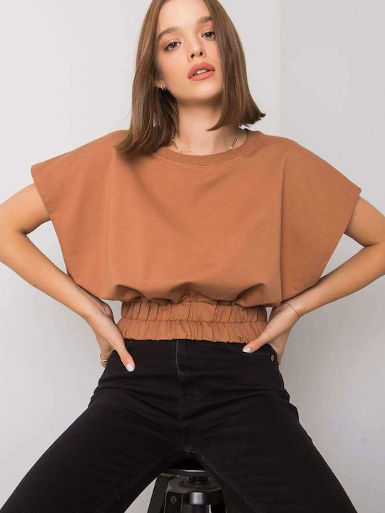 Fancy Κοντομάνικο Crop Top Καφέ